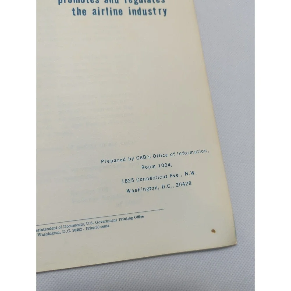 The Civil Aeronautics Board 1968 Information Booklet Regulating Airline Industry